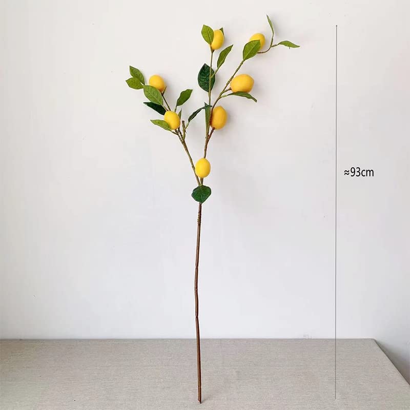 Ddewing Artificial Lemon Branch High Simulation Lemon Branches Leaves Yellow Vivid Lemon Floor Standing Long Branches Green Plants Ornaments for Living Room Model Room