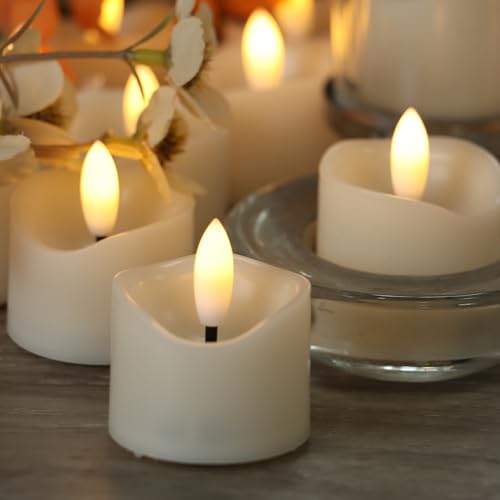 Image of CANDLE CHOICE Battery Operated Flameless Tea Lights Realistic Black Wick Bright Flickering LED Tealight Votive Candles for Wedding Party Table Halloween Christmas Decorations Batteries Incl 6 Pack