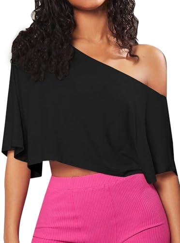 トップス ROKH asymmetric off-shoulder shirt Remidoo Womens Off The Shoulder Top Asymmetrical Neck Short Sleeve