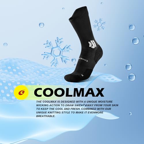 BRISIRA Coolmax Compression Running Socks Moisture Wicking Anti Blister Crew Mid Calf Athletic Hiking Tennis Sock 3 Pairs2