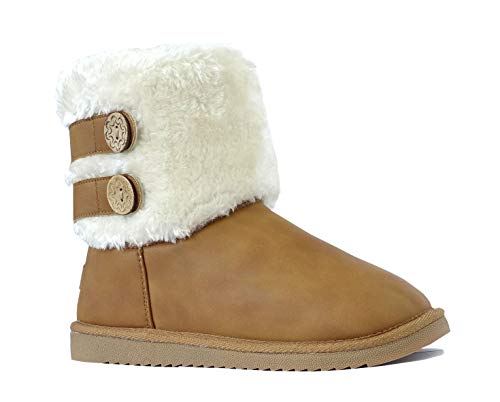 REDVOLUTION Women's Suede Faux Fur Mid-Calf Classic Winter Boots Rubber Sole