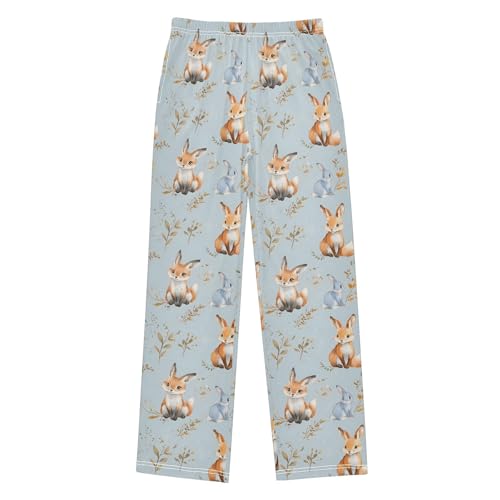 Fox Rabbit Leaf Long Pajama Pants Bottoms Soft Sleepwear with Pockets