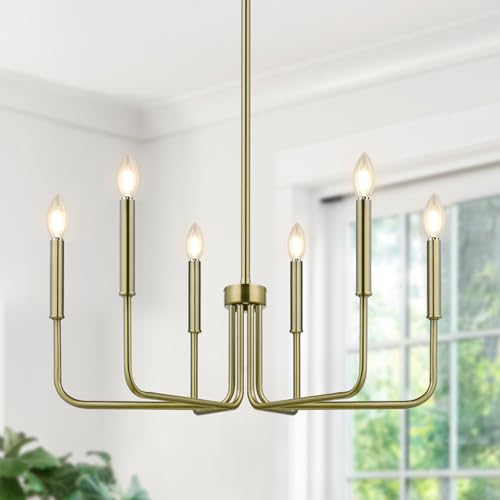 Lynnoland Brass Chandelier, 6-Light Farmhouse Chandeliers for Dining Room Lighting