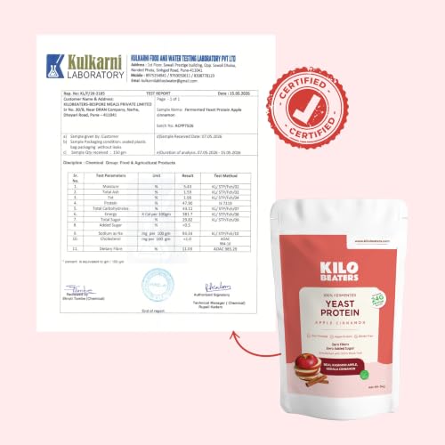 Image of Kilobeaters Fermented Yeast Protein Powder | Apple Cinnamon Flavour | 24g Protein Per Serving | Vegan Plant Protein | Gut Friendly | Gluten Free | Zero Added Sugar | Zero Fillers | 1kg