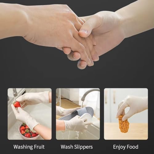 Image of adbeni Disposable Latex Gloves | Food Handling | Powder Free | Premium | for Medical Examination, Kitchen, Cleaning, Cooking, Salon, Spa, Gardening, Travel & Grooming | Stretchable Fit | Pack of 10