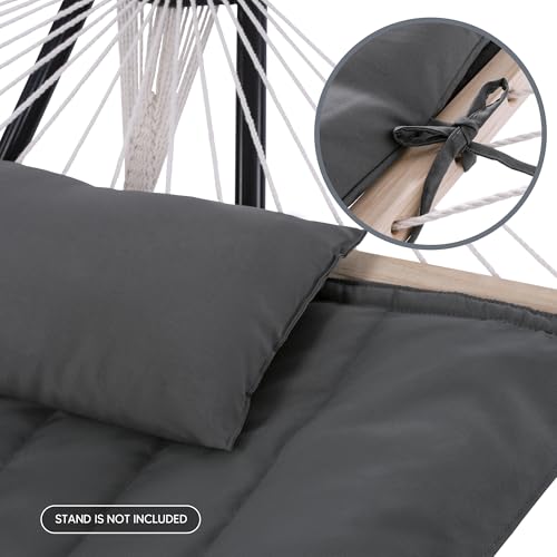 Image of SUNCREAT Hammocks 2 Person Hammock with Hardwood Spreader Bar, Double Rope Hammock with Polyester Pad, Dark Gray