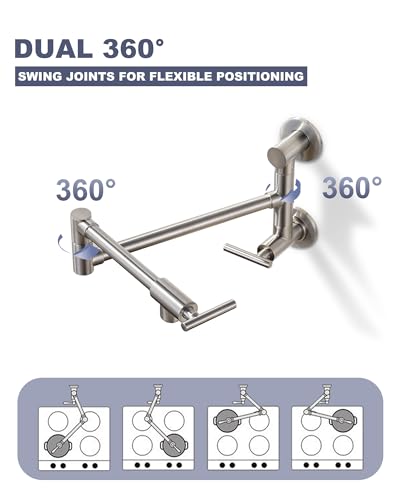 Wowow 2311200 Pot Filler Faucet Single Hole Two Attachment Stove Faucet, Brass Pot Filler Wall Mount Folding Faucet Over Stove, Brushed Nickel Pot Filler Faucet thumb #6