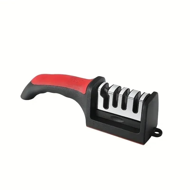 4-stage Knife Sharpener Kitchen Accessory Suitable for Ceramic steel Knives and Scissors Helps Restore and Polish Blades Red