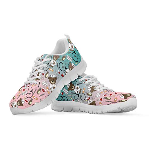 chaqlin Baskets Mignon Infirmière Chaussures Femmes Hommes Sneaker Dessin Animé Ours Médecin Motif À Lacets Sport Chaussures Respirant Chaussures De Course Bleu Et Rose Taille 39 EU Cover