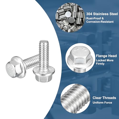 Image of uxcell 15Pcs 1 /4-20 x 3 /4 inch Flanged Hex Head Bolts, 304 Stainless Steel Flange Hexagon Screws, Flange Hex Drive Screws 5.8 Grade for Machinery Industry Home Appliances, Silver