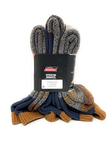 Dickies Genuine Men’s 3-Pairs Steel Toe Crew Performance Thermals Socks, Cotton , Multicolor (Navy & Gray) Pack of 13