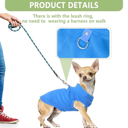 Image of 2 Pack Dog Sweater with Leash Ring, Warm Pet Clothes Thick Clothes Coat Fleece Dog Sweaters for Small Dogs Girl Boy Pullover Doggie Jacket for Fall Winter (Blue,Green, Small)