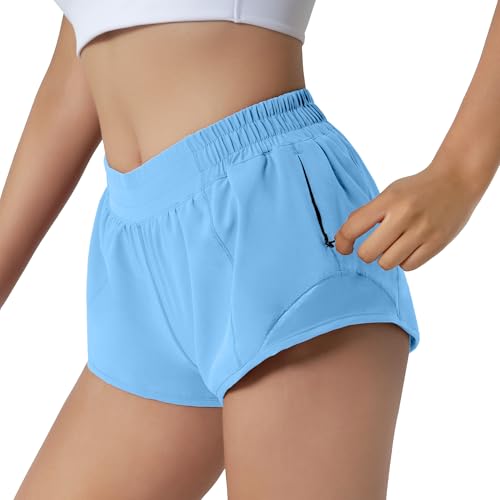 Aurefin Running Shorts for Women,Quick Dry Athletic Sports Shorts Lightweight Active Workout Gym Shorts with Zip Pocket2