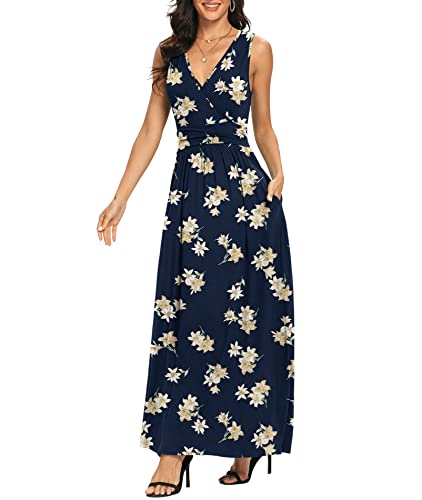 Image of LILBETTER Women Sleeveless Deep V Neck Loose Plain Long Maxi Casual Dress