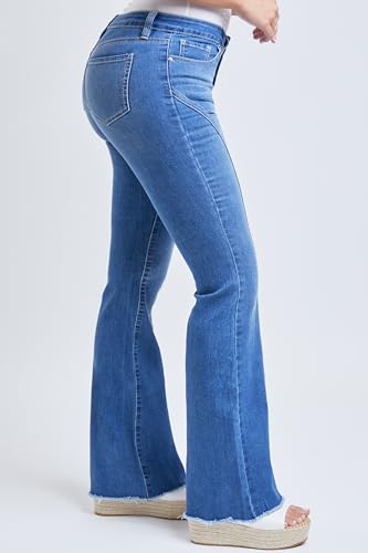 YMI Women's Frayed Hem Flare Jeans with Curved Front Seam3