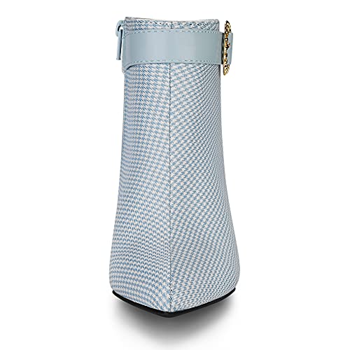 Allegra K Women's Buckle Plaid Stiletto Heels Houndstooth Blue Ankle Boots 9 M Us #TOP2