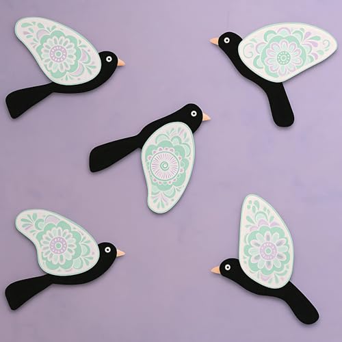 Image of GiftOday Wooden 3D 5 Pieces Birds for Wall Art Panel | Wood Bird Folk Art Wall Hanging Art Decoration Item for Living Room, Bedroom, Drawing Room, Dining Room & Office (Black & White) Pack of 1