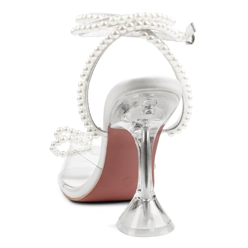 Image of Zzheels Double Bowknots Crystal Clear Heels Strappy Sandals | Clear Slingback Heels, Sparkly Rhinesotne Bow, Square Toe, Party, Dating