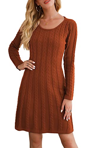 ãNeitooh Sukienka z dzianiny, elegancka, z okrągłym kołnierzem, na co dzień, z długim rękawem, minisukienka z dzianiny, tunika, sukienka dresowa, Brązowy,xlÓ