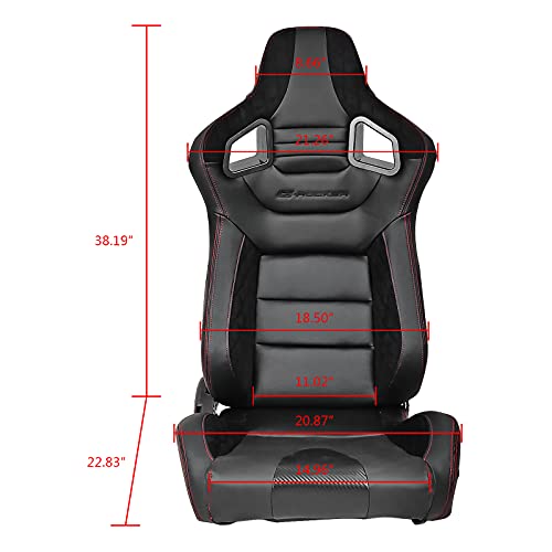 Ikon Motorsports, Universal Racing Seats Pair With Dual Sliders, Black Pu & Carbon Leather&Suede Reclinable Left Right #TOP5