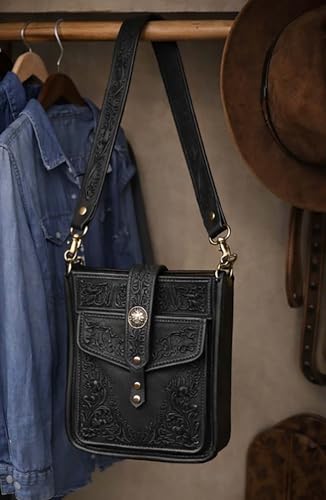 Image of CHALLENGER Western Floral Tooled Leather Replacement Shoulder Purse Guitar Cross Body Strap 115RS-Straps