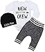 Newborn Baby Boy Clothes New to The Crew Letter Print Romper+Short Pants+Hat 3PCS Outfits Set 0-3 Months White