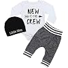 Fommy Newborn Baby Boy Clothes New to The Crew Letter Print Romper+ Pants+Hat 3PCS Outfit