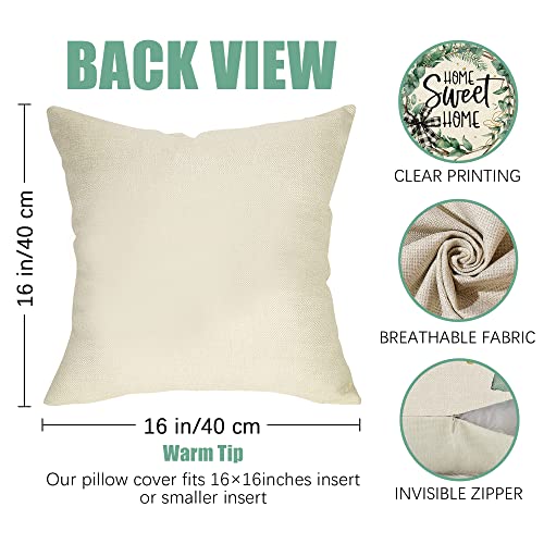 Fahrendom Farmhouse Eucalyptus Leaves Decorative Throw Pillow Cover 16 X 16 Set Of 4, Black White Buffalo Plaid Home Sweet Home Wreath Porch Outdoor Pillowcase, Spring Summer Couch Cushion Case Decor #TOP1