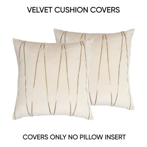 Image of Amazon Brand - Umi Gold Leather Striped Pack of 2 Throw Pillow Covers Velvet Decorative Cushion Covers Cases for Sofa Bedroom Livingroom Car 22 x 22 in Cream Color