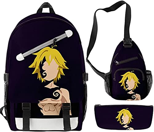 Image of The Seven Deadly Sins Kids Cartoon Backpack (3 Sets) Main Backpack + Shoulder Bag + Suitcase