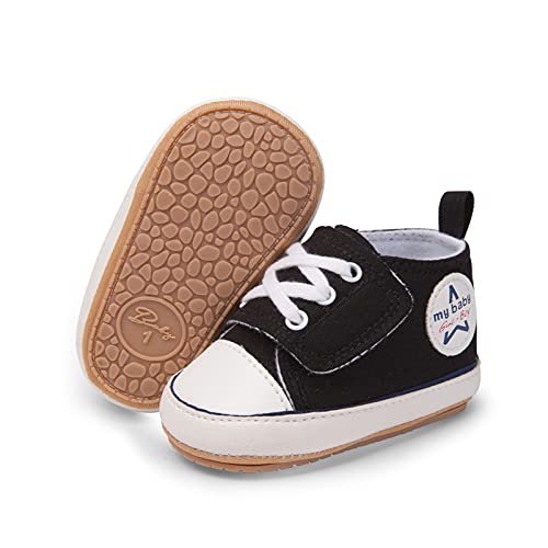 Image of Unisex Baby Boys Girls Canvas Sneakers Soft Rubber Sole High-Top Ankle Infant Crib Shoes Toddler First Walkers