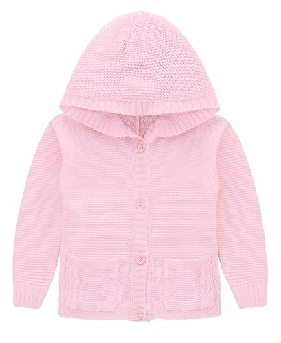 Lilax Baby Girls' Hooded Cardigan Soft Knit Ribbed Button Closure Sweater