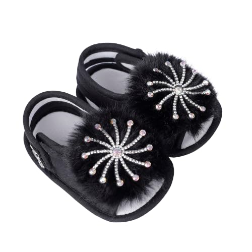 coco candy Black Fur & Stone Applique Sandal Shoes for Girls Soft Warm Comfortable Anti-Slip New Born Infant shoe Baby Footwear gift for little one Walking & Daily Wear-picture-41
