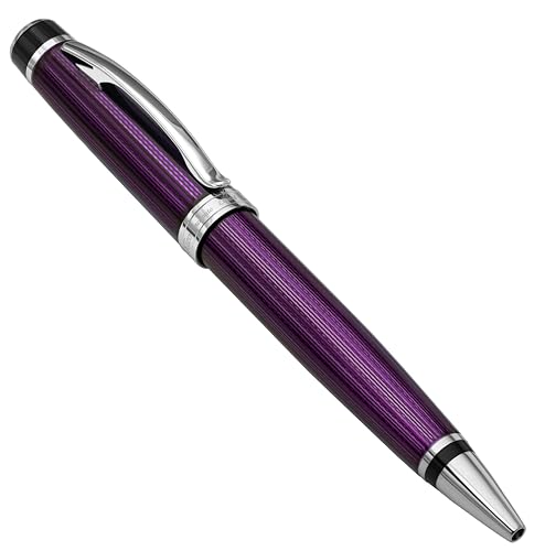 Xezo Incognito Brass Ballpoint Pen in Purple Metallic Color, Diamond-Cut Engraved, Serial, Platinum Plated Parts (Incognito Purple B-2)