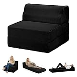 Kasunpul Folding Sofa Bed with Pillow, Memory Foam Fold Out Chair Bed, Convertible Sleeper Chair with Washable Cover, Futon Floor Couch for Living Room/Dorm/Guest Use/Home Office/Apartment, Black