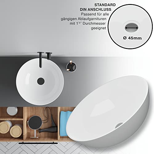 AQUAUNO Aufsatzwaschbecken RITA 56x35,5cm Oval - Weiße Keramik Waschschale Ohne Überlauf