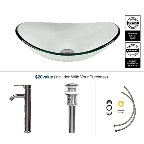 Yourlite 24 Inches Traditional Bathroom Vanity Set In White Finish, Single Bathroom Vanity With Top And 2-Door Cabinet, Boat Tempered Glass Clear Sink Top With Single Faucet Hole #TOP5