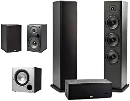 Polk Audio 5.1 Channel Home Theater System with Powered Subwoofer |Two (2) T15 Bookshelf, One (1) T30 Center Channel, Two (2) T50 Tower Speakers, PSW10 Sub | Alexa + HEOS