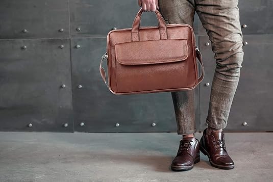 Image of Professional Business Laptop Bag,Leather Briefcase with Shoulder Strap, Multiple Compartments for Men