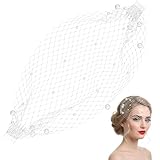Pearl Birdcage Veil 14.5x8.3inches White Mesh Veil Headpiece with Pearl Bridal Veils Fascinator with Hair Comb 1920s Flapper Fascinator Mesh Veils for Tea Party Christmas Valentine's Day Accessories