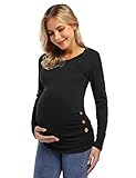 Coolmee Maternity Shirt Side button And Ruched Maternity Tunic Tops Maternity Long Sleeve T-Shirts (