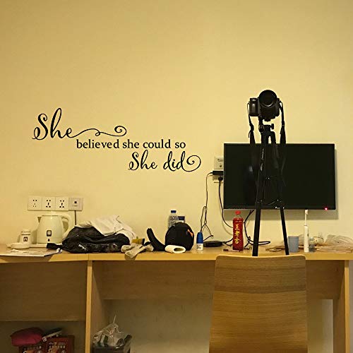 She Believed She Could So She Did - Carved Vinyl Separated Letters Wall Decal Inspirational Quote Words Sticker Girl Bedroom Art Decor #TOP2