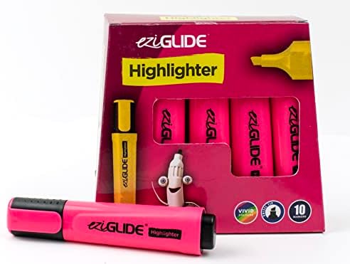 Eziglide Highlighter Pink, Pack of 10 Vibrant Pink Highlighters, Chisel Tip Marker Pens, 1-4.5mm line to give precise but clear marking on paper, copy, Ideal for Work, Home and School