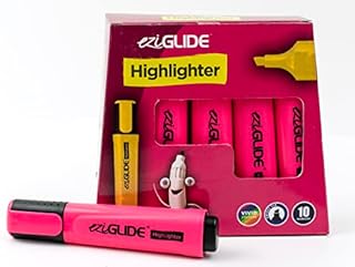 Eziglide Highlighter Pink, Pack of 10 Vibrant Pink Highlighters, Chisel Tip Marker Pens, 1-4.5mm line to give precise but clear marking on paper, copy, Ideal for Work, Home and School
