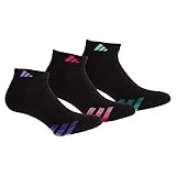 adidas Women's Cushioned Low Cut Socks (3 Pack), Black/Light Flash Purple/Green Glow/Bold Pink, One Size