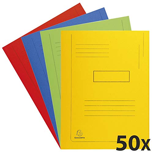 Exacompta - Réf. 445000E - Carton de 50 chemises imprimées avec 2 rabats Forever® 290 g/m² - chemises certifiées Ange Bleu - dimensions 24 x 32 cm pour documents format A4 - 4 couleurs assorties