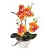 Imiee Silk Flowers with Pot 31cm in Height Artificial Orchid Phalaenopsis Arrangement Flower Bonsai with Vase for Room Table Centerpieces-H:12" (Orange)