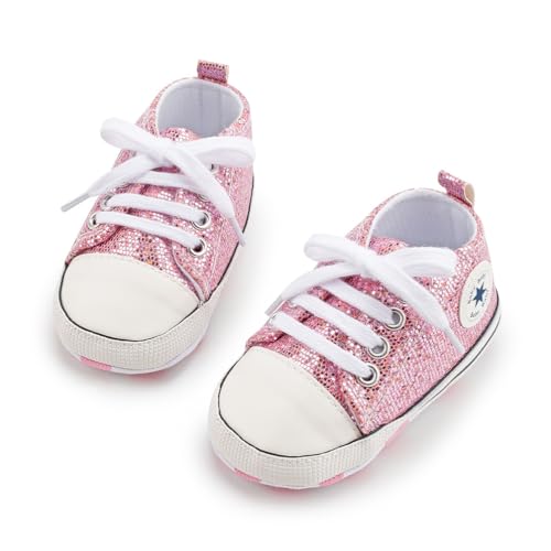 Image of Unisex Baby Girls Boys Canvas High-top Shoes, Newborn Infant Anti-Slip Soft Sole Frist Walking Breathable Sneakers