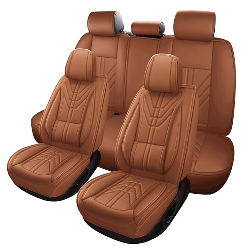 otoez Car Seat Covers Full Set, 5 Seats Nappa Leather Seat Cover for Car Seden SUV, Waterproof Universal Automotive Seat Protector Full Coverage Vehicle Front and Rear Seat Cover (Coffee) - Thumbnail 2
