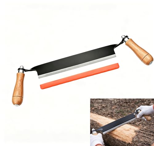 10 Draw Knife Debarking Tool 5mm Thick Manganese Steel Blade Heavy-Duty Straight Draw Shave with Ergonomic Handles Tree Bark Remover for Log Peeling Shaping and Woodworking (10inch Straight)
